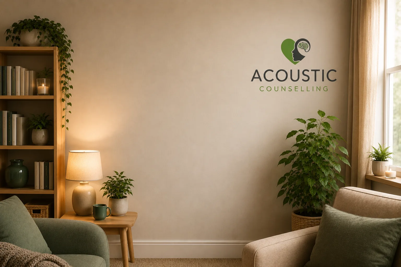 Comfortable chairs in a calm counselling room